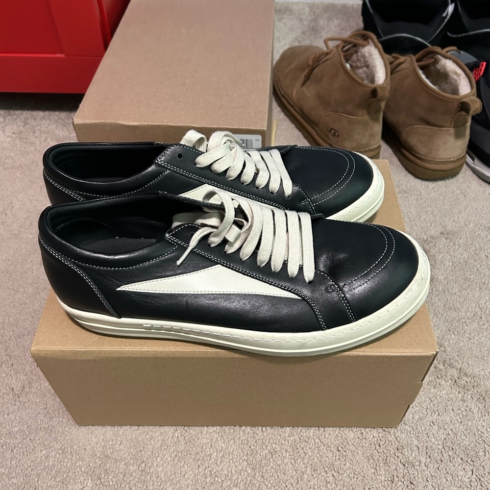 Rick Owens Low Vintage Black and White Leather Sneakers
